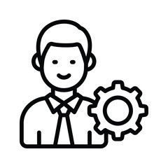 Male avatar with cogwheel showing concept icon of hr management in modern style