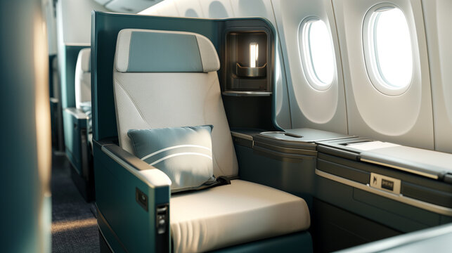 first class or business class seat in airplane, concept of luxury lifestyle of successful rich people