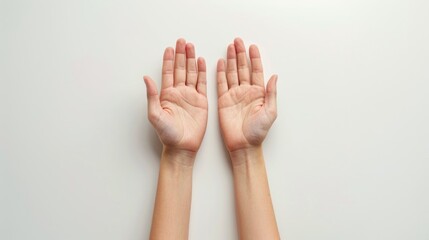 Woman s hands empty on white backdrop