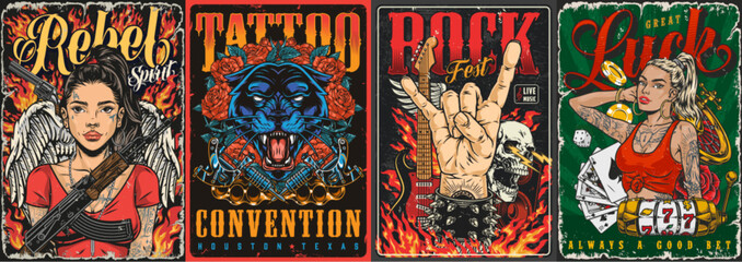 Rebel spirit set posters colorful