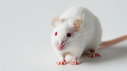 White lab rat with red eyes on white background space for text