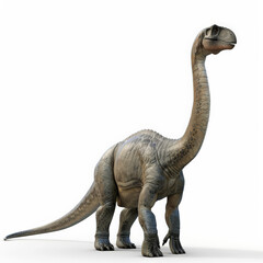 Obraz premium A gentle Camarasaurus with its long neck and bulky body, appearing calm and serene, isolated on white background.