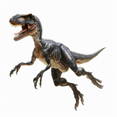 Fototapeta premium A swift and agile Deinonychus in mid-leap, with its deadly sickle-shaped claw extended, isolated on white background.