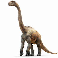 Obraz premium A gentle Camarasaurus with its long neck and bulky body, appearing calm and serene, isolated on white background.