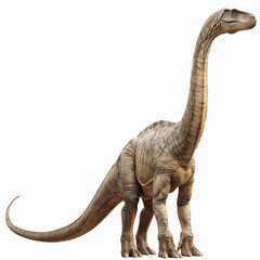 Obraz premium A majestic Diplodocus with its incredibly long neck and tail, appearing calm and grazing, isolated on white background.