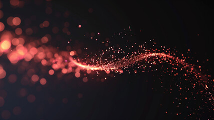 A red stream of glitter is shown in a black background. The glitter is falling in a way that it looks like it's being blown by the wind. Scene is whimsical and playful