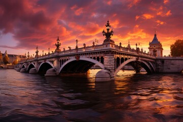Fototapeta premium Bridge Alexandre 3 A Parisian twilight in ephemeral and soft colydes, an impress, generative IA