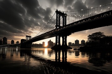 Brooklyn Bridge Intense contrasts in a contemporary frame and minimalist in blac, generative IA