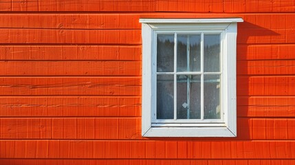 Fototapeta premium White framed window on orange wooden wall background