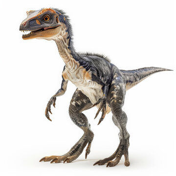 A dynamic scene of a Troodon with its small size and agile build, appearing ready to hunt, isolated on white background.