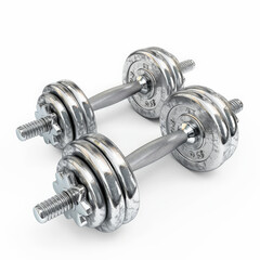 Naklejka premium A pair of adjustable dumbbells with a metallic finish, isolated on white background