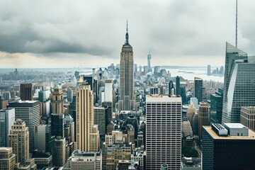 Serena Urban Elegance Empire State Building in minimalism under clouds, generative IA