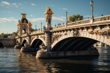 Obraz premium Bridge Alexandre 3 A nostalgic journey through vintage tones and worn out textur, generative IA