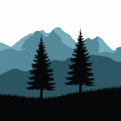 Fototapeta premium Mountains silhouette vector tress with white background - Generative AI