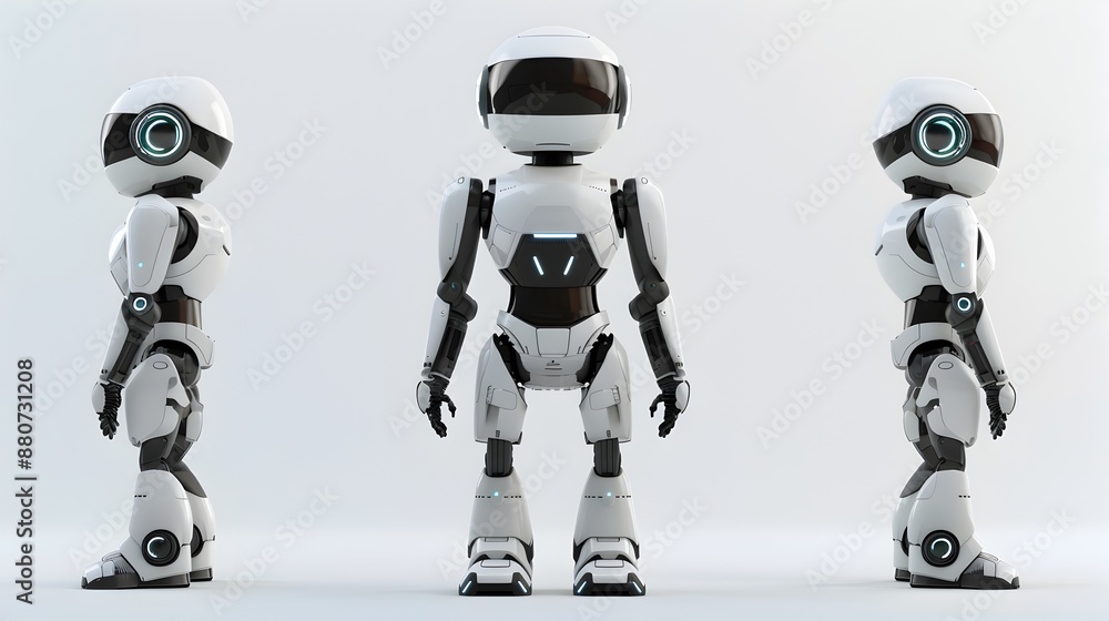 Aufkleber futuristic white robot in minimalist 3d rendering on isometric background