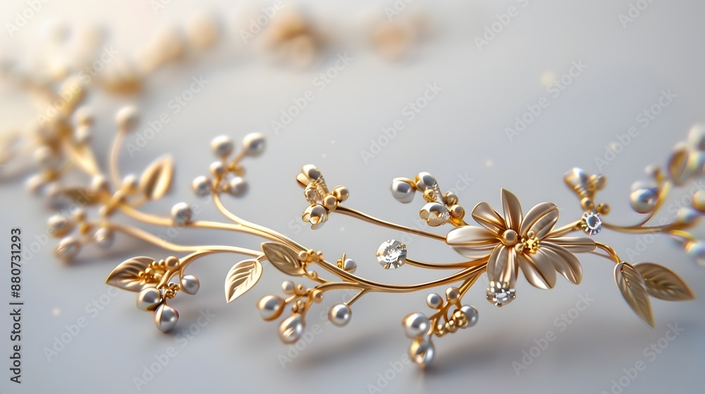 Poster elegant necklace on white background with 3d rendering and isometric view