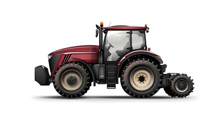 Powerful Red Farming Tractor on Field Cultivating the Land