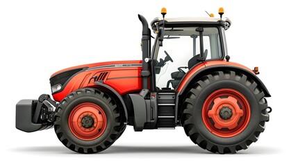 Obraz premium Red Agricultural Tractor in Rural Countryside Landscape