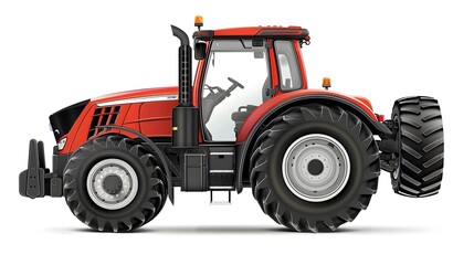 Red Agricultural Tractor in a Farm Field Plowing the Land