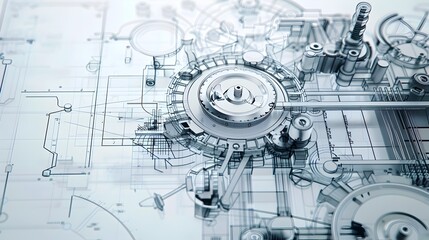 Obraz premium Intricate Engineering Schematics of Industrial Machinery Mechanism