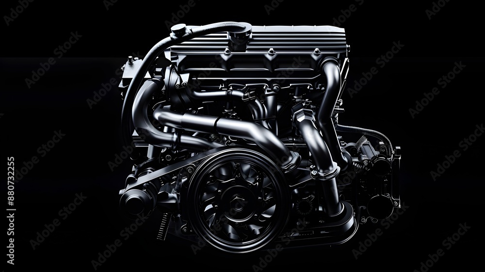 Poster close-up view of internal combustion engine showing complex mechanical parts