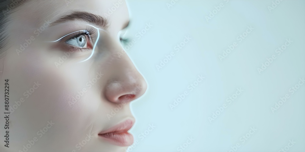 Poster facial recognition biometric security system for authentication. concept biometric security, facial 