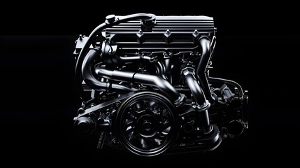 Close-up View of Internal Combustion Engine Showing Complex Mechanical Parts