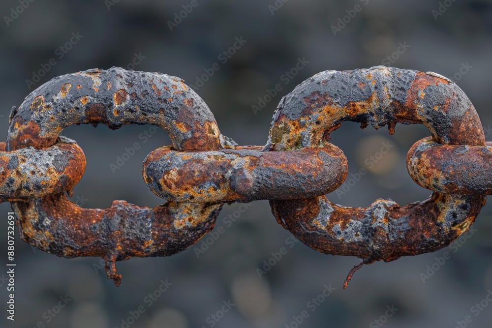 Poster A close-up shot of a rusty metal chain, suitable for use in industrial or decay-themed contexts