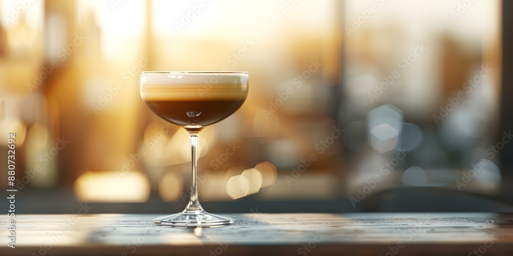 Poster realistic 3d rendering of a classy espresso martini cocktail in an intimate bar. concept 3d renderin
