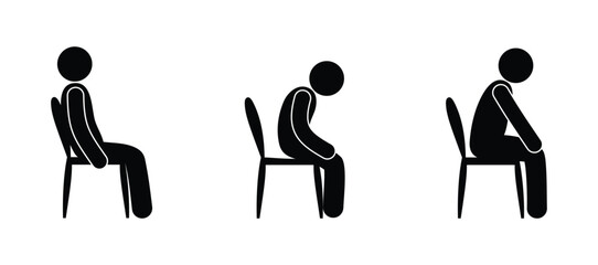 sitting man, character icons set, stickman figure, isolated pictogram