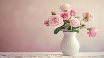 Fototapeta premium Pink roses in a white vase