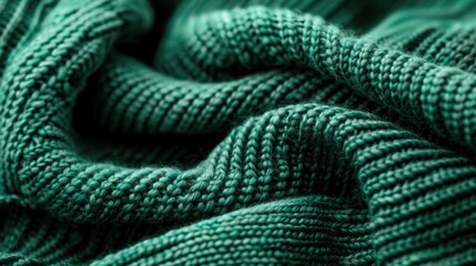 Obraz premium Close up of green knitted cotton fabric folds Abstract background