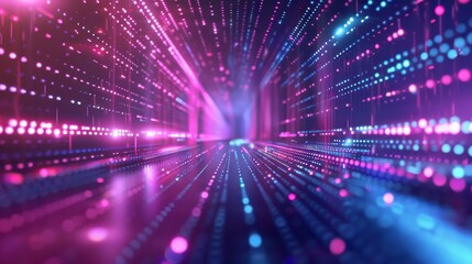 Naklejka premium A dynamic digital background with left to right neon lights and futuristic patterns