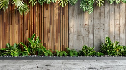 Natural strip divides wooden and concrete backdrop