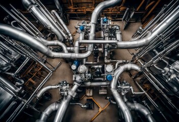 Fototapeta premium structure piping view valves building water industrial pumps top circulation steel pipe tube metal industry technology construction