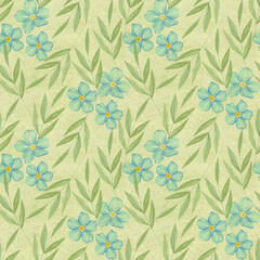 Seamless pattern with blue forget-me-not flowers. watercolor floral illustration.