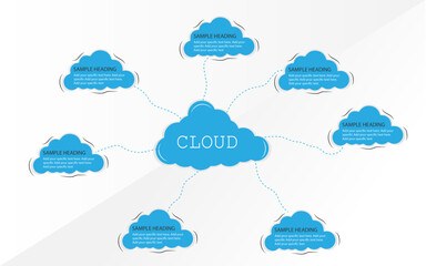 Modern cloud business infographics template design, cloud infographics, blue cloud network