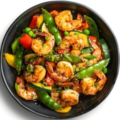 Keto Shrimp Bowl with Fresh Vegetables and Herbs