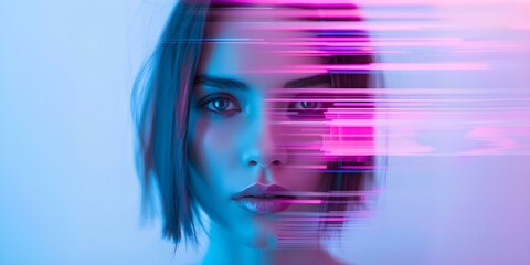 Abstract digital glitch art portrait of a woman exploring online womens issues. Concept Technology, Feminism, Glitch Art, Digital Media, Women's Issues