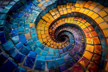 Fototapeta premium A spiral staircase or pathway of small colorful bricks, symbolizing the evolutionary journey of ideas or beings. 