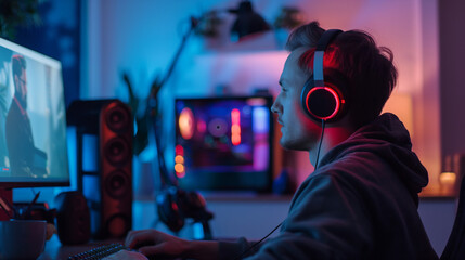 Man in headphones at computer