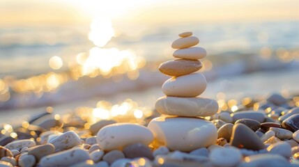Obraz premium A stack of white rocks on a beach