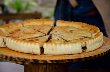Delicious and fresh pies with fillings on the table
