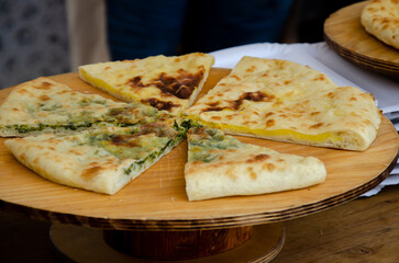 Delicious and fresh pies with fillings on the table