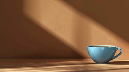 Shadowed brown background with a single blue cup and text space