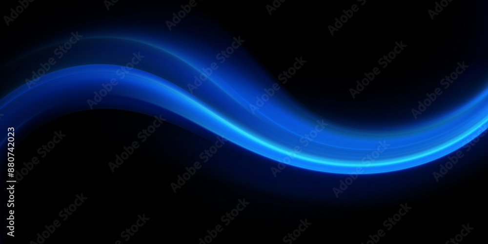 Poster abstract shiny color blue wave design element on dark background. science design