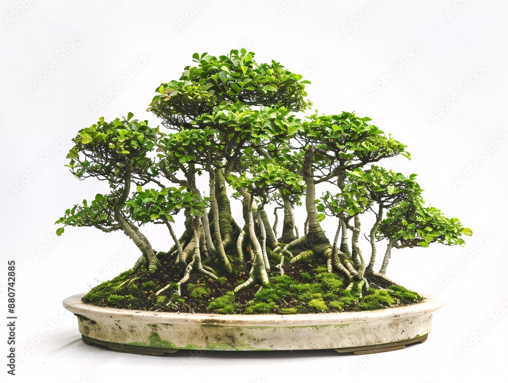 Aufkleber a centered bonsai tree in a clump shape, presented on a white background, emphasizing its cluster of