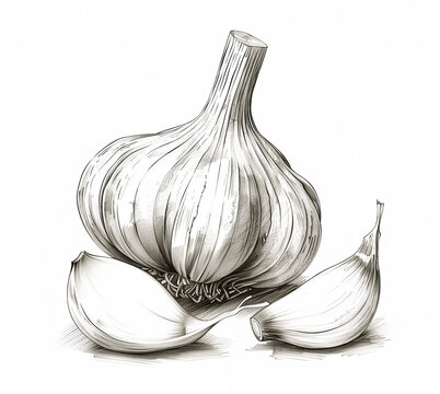 Garlic sketch hand drawn. Healthy food garlic illustration. Organic fresh vegetarian food drawing. Classic engrave, hand drawn, garlic sketch style. Farm market product, menu
