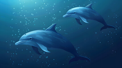 Fototapeta premium simple but realistic colorful illustration of two dolphins swimming underwater