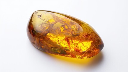 Yellow amber drop on white background displaying diverse shapes and colors of ancient fossil resin A natural mineral and stone also known as sun stone used as vintage material by jewelers
